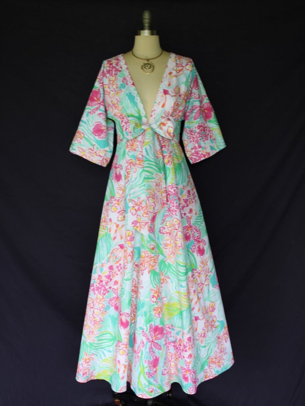 Lilly Pulizer Rare custom maxi dress gown ORCHID caftan tunic kimono Lace trim S - Picture 3 of 10